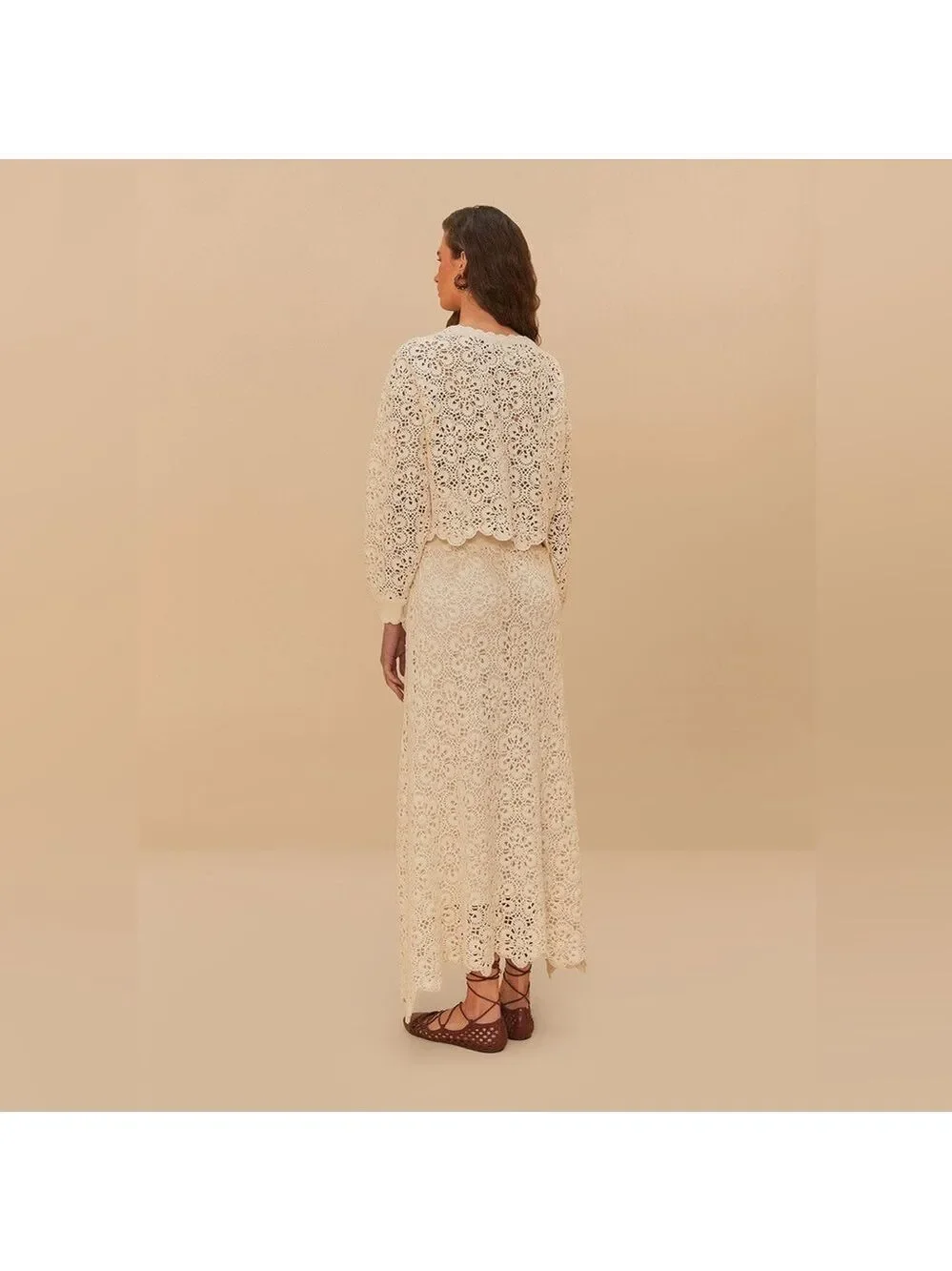 Farm Rio Off-White Flower Crochet Skirt